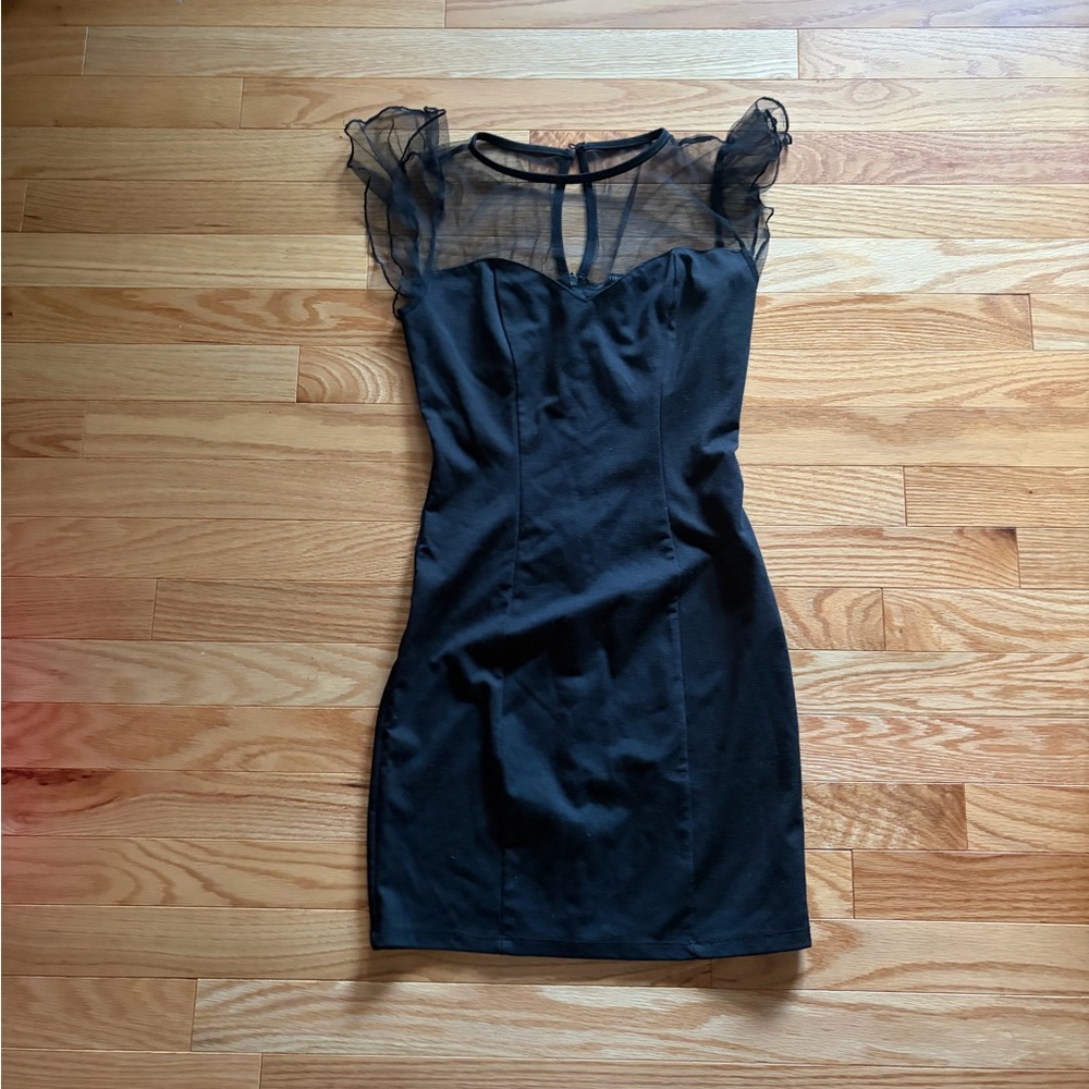 Forever 21 Black Mini Dress with Sheer Sleeves